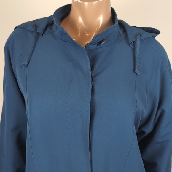 London Fog Hooded Trench Coat Thick Removable Fleece Teal Blue Womens Size 8 - Picture 2 of 15